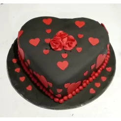 Black and Red Heart Fondant Cake from LallanTop Cake Shop - Delivery in East Delhi, South-East Delhi, Ghaziabad, and Noida