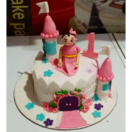 Girl On Castle Fondant Cake