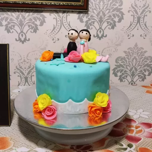 Lovely Couple Anniversary Fondant Cake