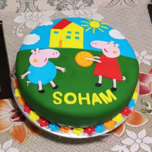 peppa george pig fondant cake from lallantop cake shop noida and east delhi From LallamTop Cake Shop