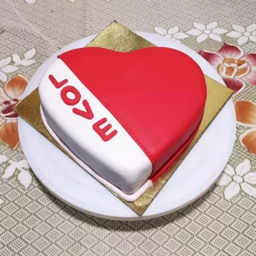 Red And White Love Fondant Cake From Lallantop Cake Shop - Perfect For Anniversaries