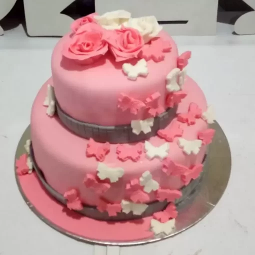 2 Tier Butterfly Theme Fondant Cake