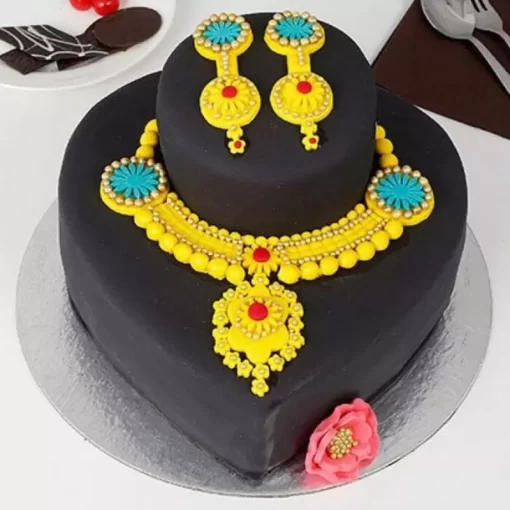 gold jewelry set designer fondant cake from lallantop cake shop noida and east delhi From LallamTop Cake Shop