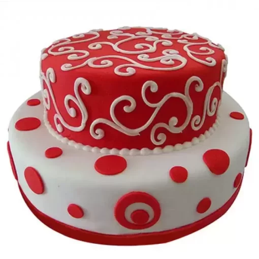 Red &Amp; White 2 Tier Fondant Cake