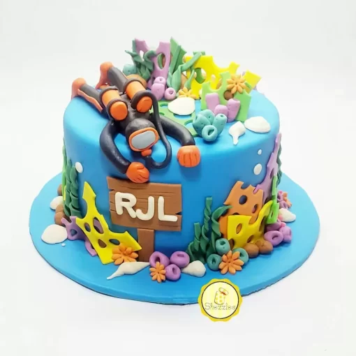 Scuba Diver Theme Fondant Cake