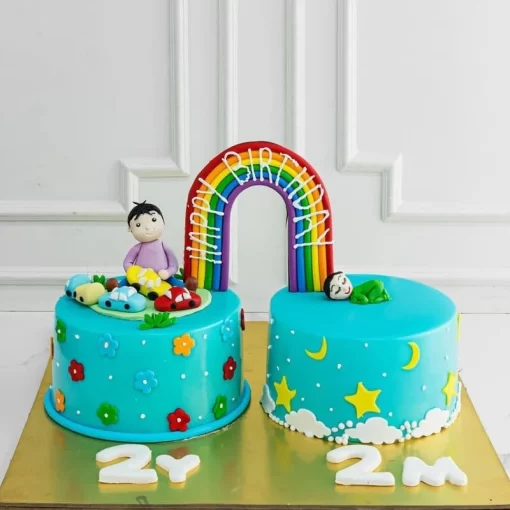 Twin Rainbow Fondant Cake