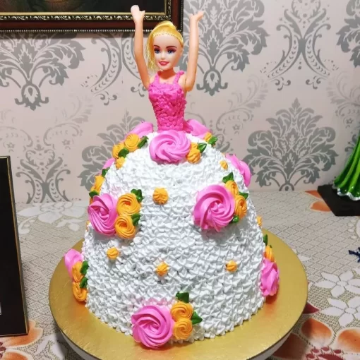 White Dress Roses Barbie Doll Cake