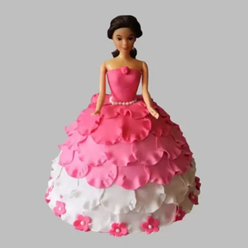 White Pink Floral Barbie Fondant Cake From Lallantop Cake Shop Noida And East Delhi From Lallamtop Cake Shop